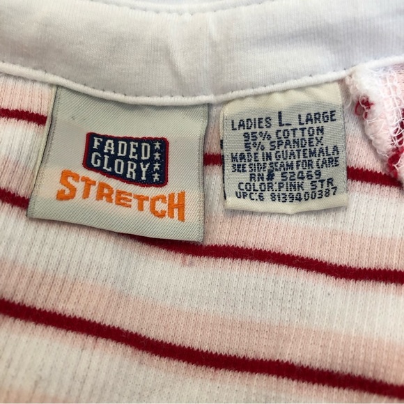 Faded, glory, striped red, and white collared shirt sleeve shirt SZ L EUC cotton - Picture 6 of 6
